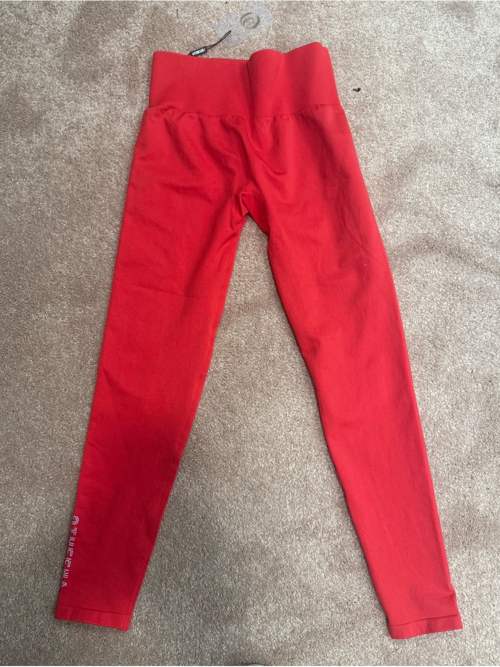 High-Waist Red Women's Leggings with Supportive Waistband